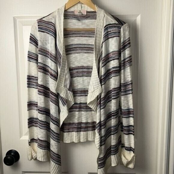 Pink Republic Multi Color Striped Open Draped Lagenlook Cardigan Sweater Medium - Picture 2 of 7